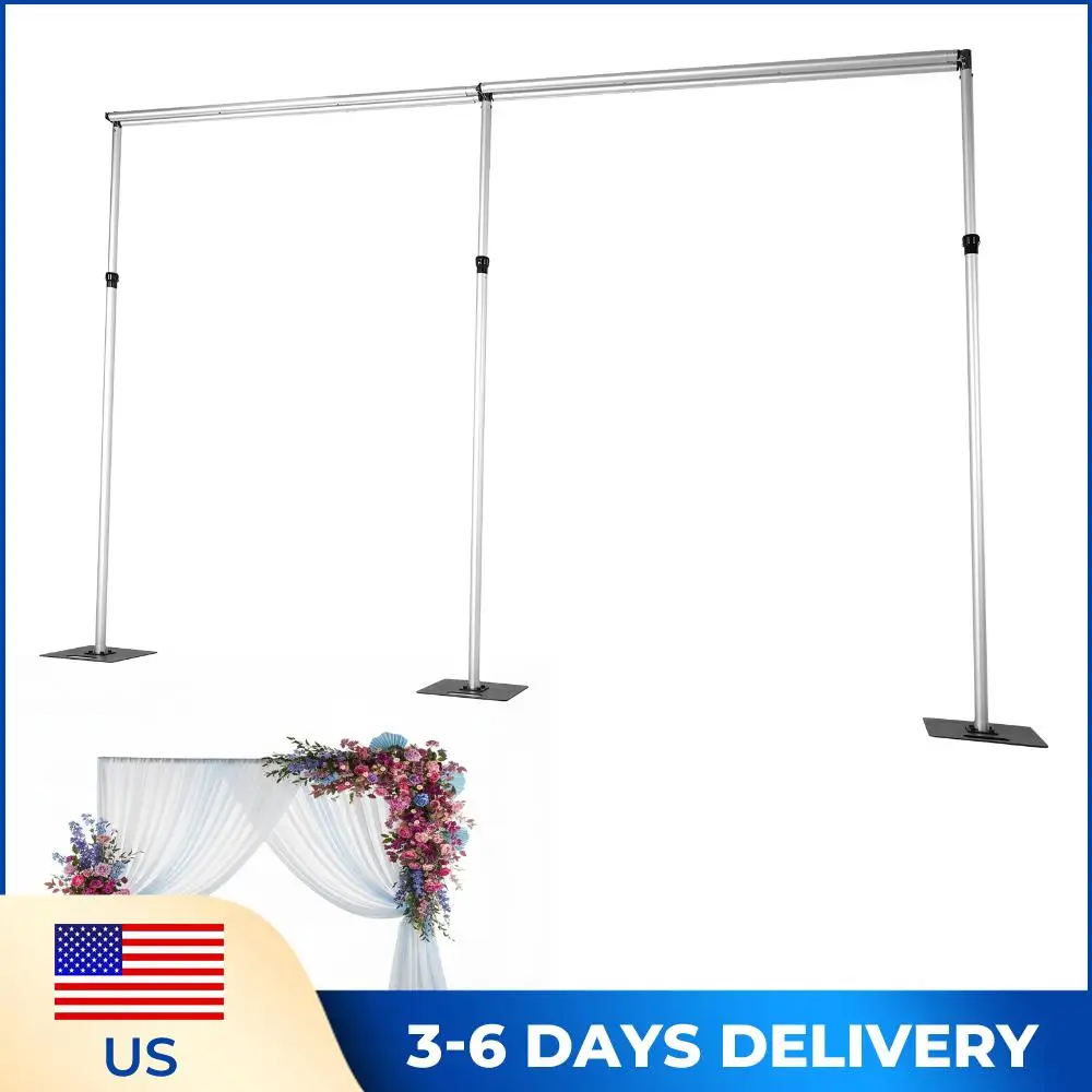 

Фотозона-тент из труб и драпировок 118x236 дюймов с двойной перекладиной и металлическим основанием, регулируемая по высоте, для вечеринок, дней рождения, свадеб