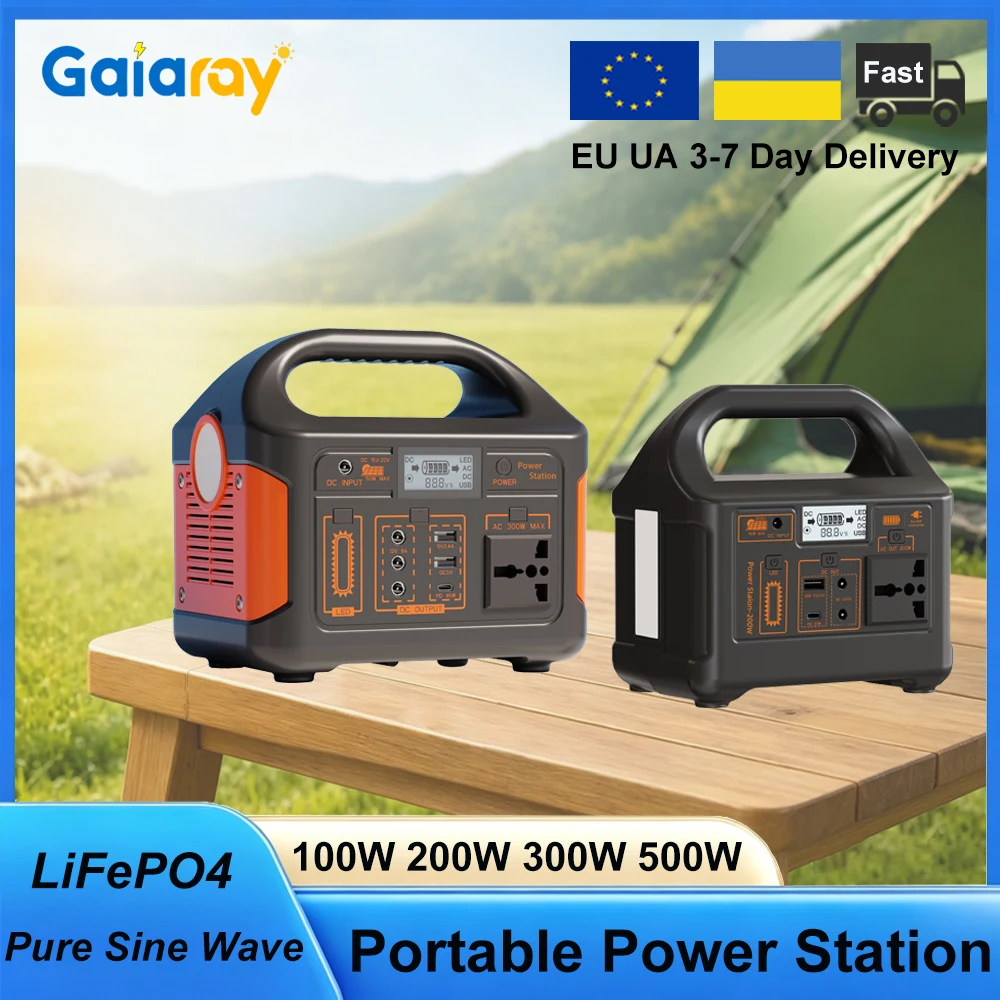 Station d'alimentation portable Gaiaray 500W 300W 200W 100W, générateur solaire UPS, batterie LiFePO4, lumière LED, station de charge solaire pour la maison, l'extérieur, banque d'alimentation