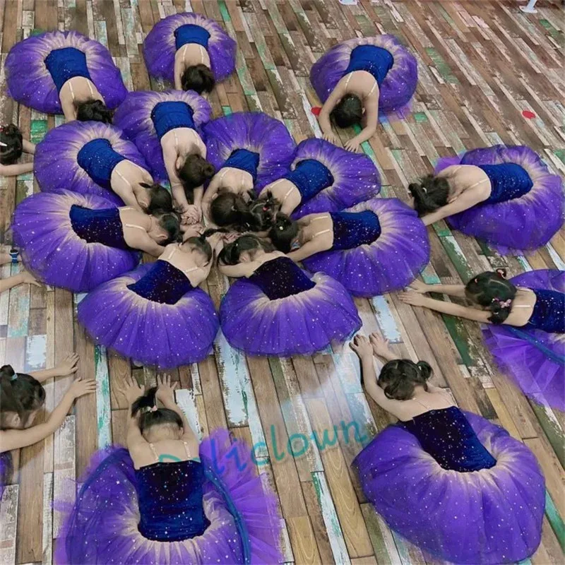 Costume de danse scintillant Bing pour enfants, robe de Ballet pour filles, jupe Tutu, rouge et bleu, robe de princesse féerique, ballerine, justaucorps