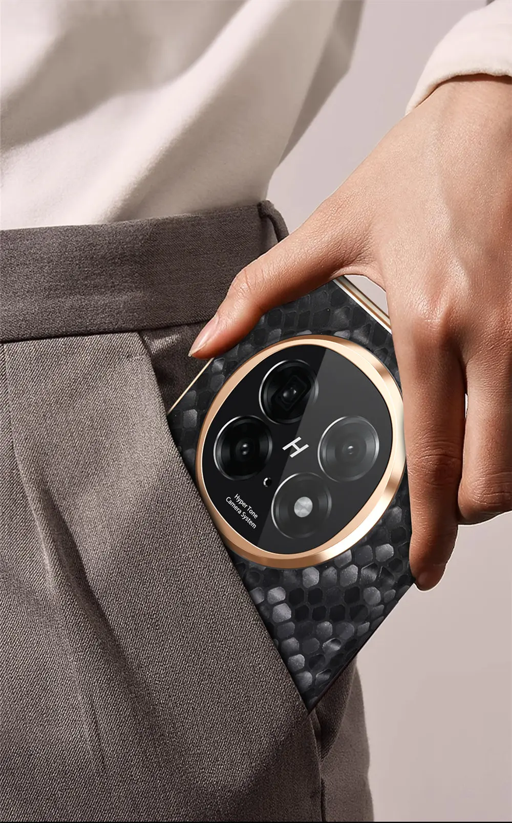 Funda con soporte de patrón de pitón de cuero de vaca Natural de primera calidad para OPPO Find N5, cubierta protectora trasera con bisagra