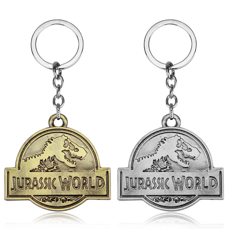 Classic Jurassic Park T-Rex Logo Keychain Dinosaur Pattern Round Pendant Necklace for Women Men Chaveiro Jewelry