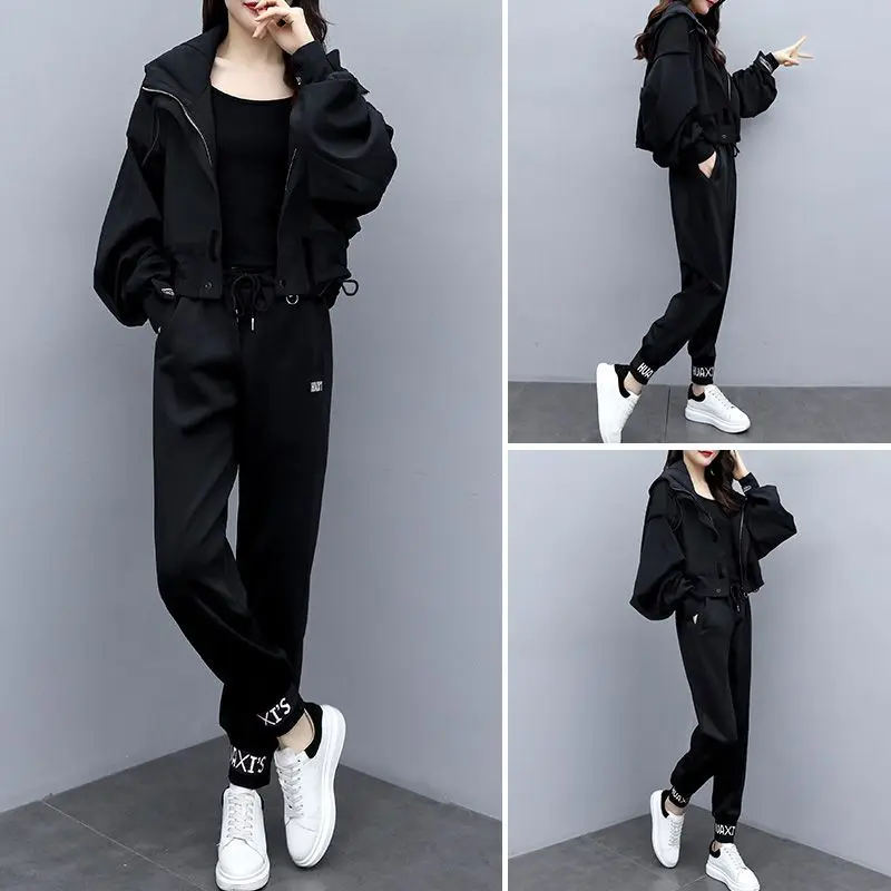 女性用フード付きトラックスーツ,レターパッチワーク,ツーピースセット,ジャケット,パンツ,コート,パンツ,女性,春,秋,スポーティ,ファッション,2022