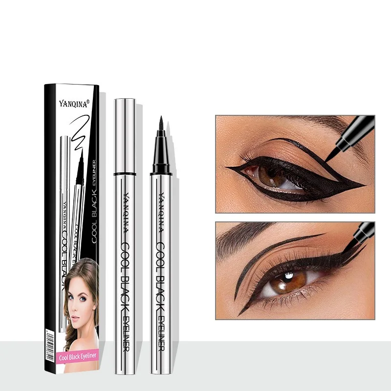 YANQINA シルバーチューブリキッドアイライナー - 防水、耐油、汚れ防止、ジェットブラック、速乾性、ハードチップ、長持ち、1本でも