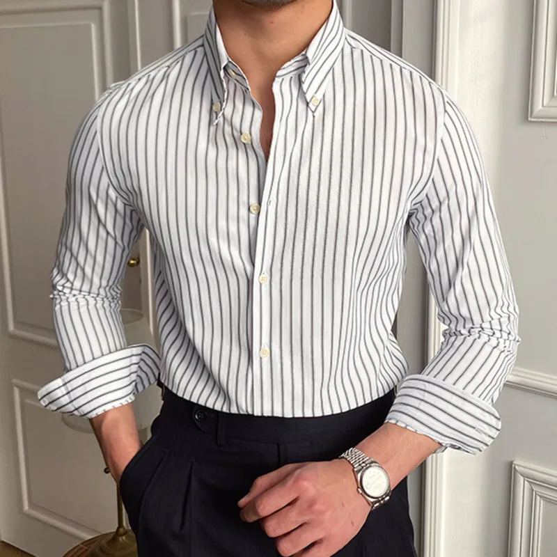 Casual Stripe Shirt Retro Shirt Dress Camisa Masculina Social Italian 2022 Spring British Style  Men Long Sleeve Striped Shirt