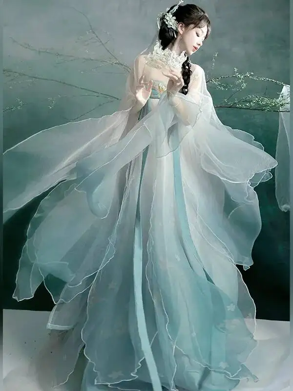 Original Hanfu Women's Qingfeng Tang Sle Chest-Length Coat with Petal Skirt And Husk Skirt Spring Summer Polyester Fiber