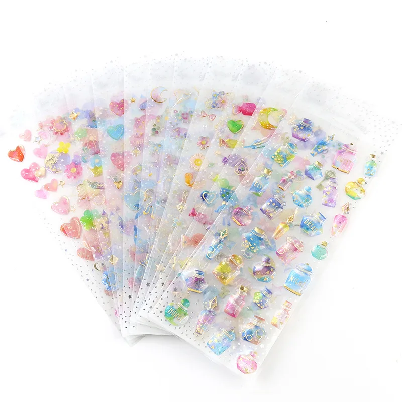 Korean 3D Epoxy Crystal Stickers Self Adhesive Scrapbooking Decor DIY Mobile Phone Staionery Art Diamond Sticker Decals 7x19.5cm