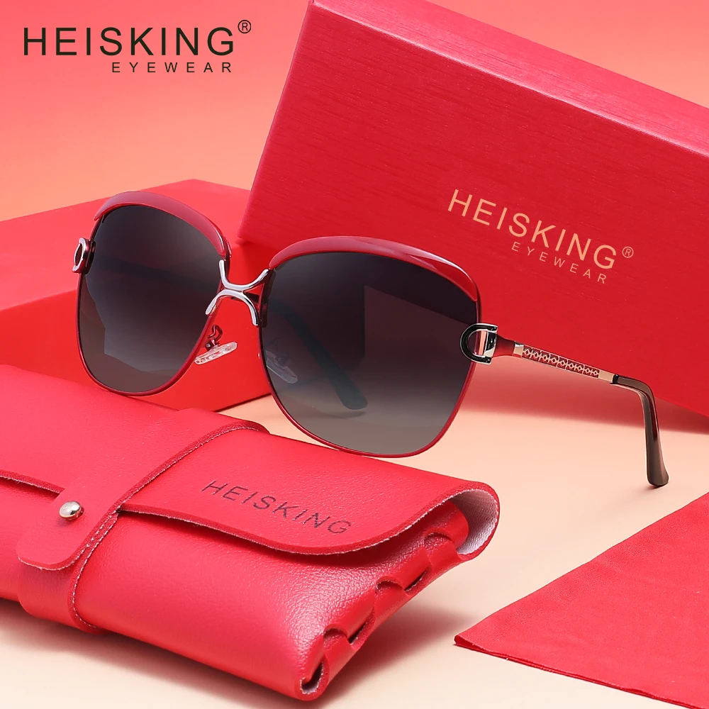 

HEISKING новые поляризационные женские солнцезащитные очки UV400, женские квадратные очки в большой оправе, повседневные модные женские очки Gafas de sol