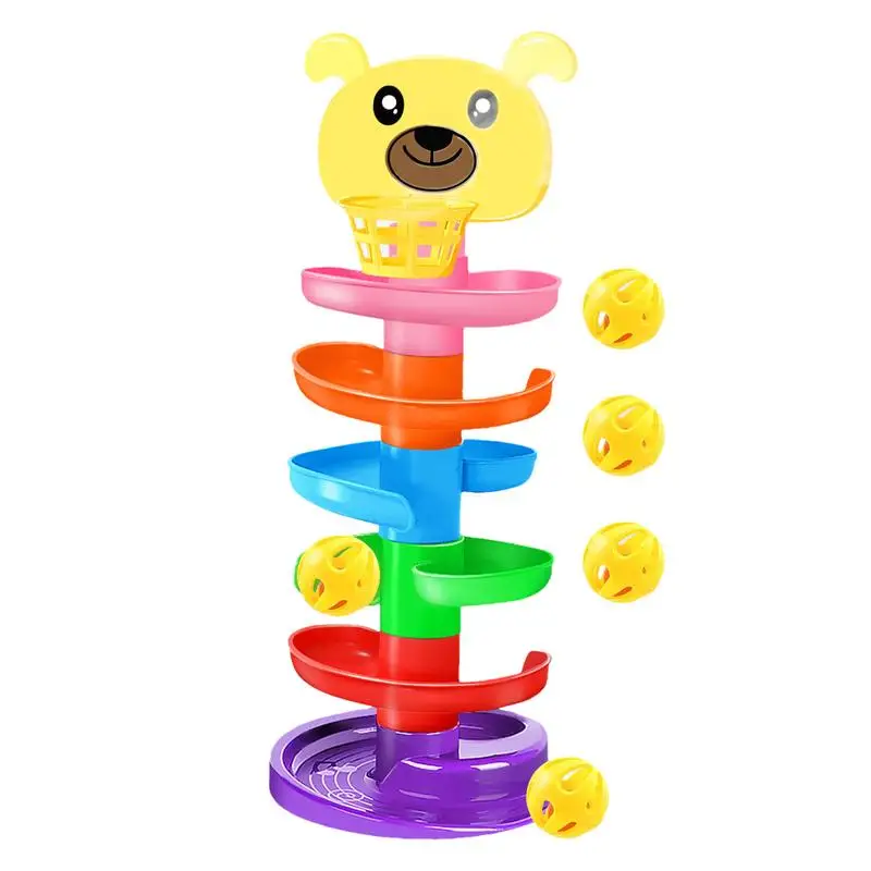 

Ball Drop Tower 6-Layered Cute Stacking Tower Toy With Rolling Balls Educational Preschool Learning Games Detachable Portable