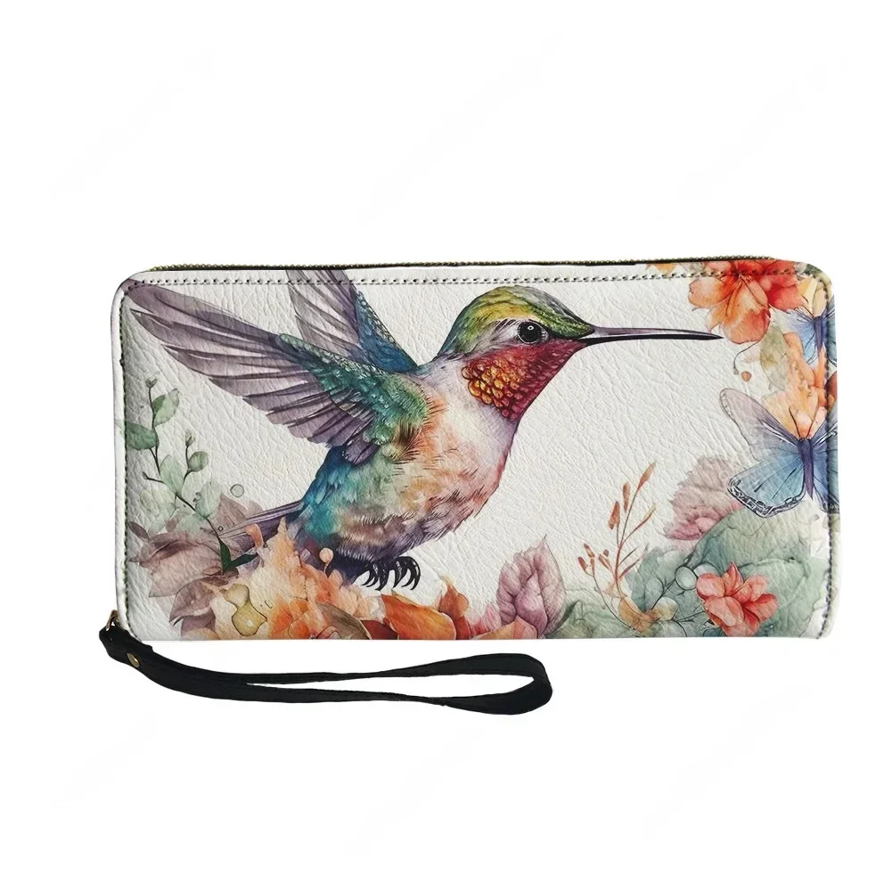 Floral Hummingbird Animal Bird Lover Custom Wallet Purse Mens Womens Zipper Long Wallets Double Print  Portable Wallet Gift Bag