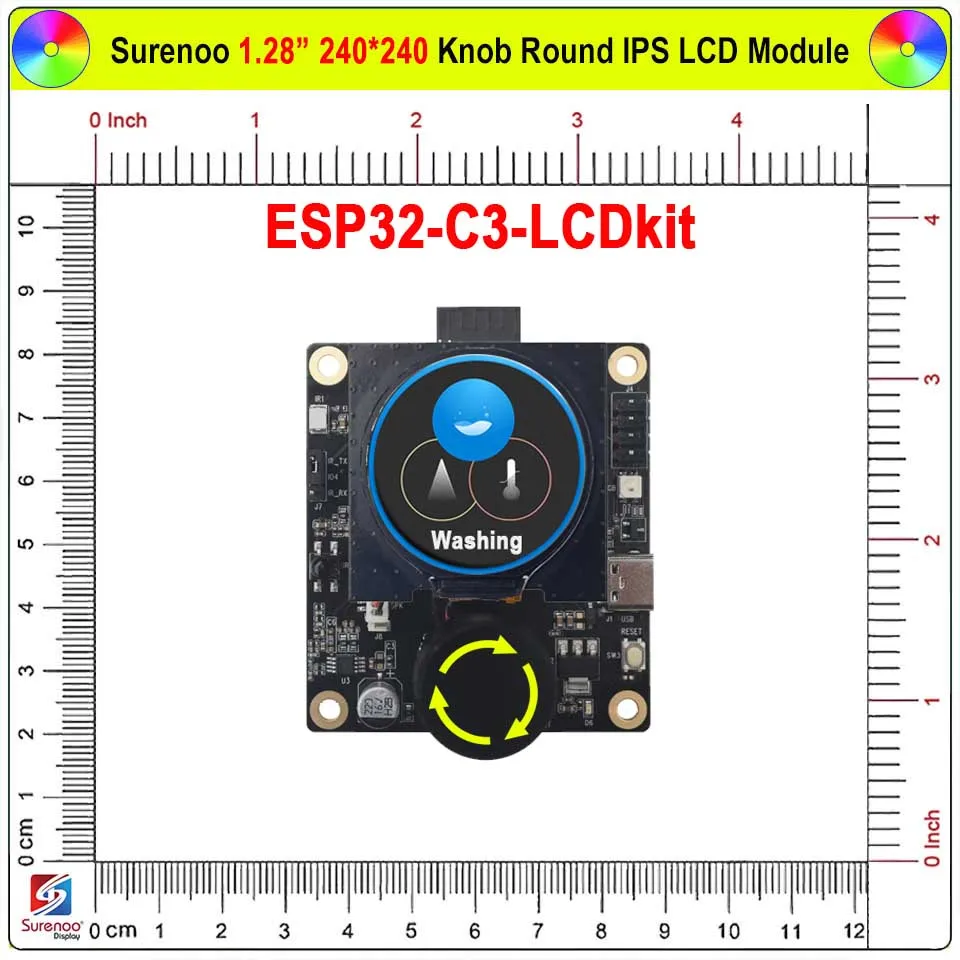 Perilla giratoria Circular redonda de 1,28 pulgadas, 240x240, IPS ESP32-C3, HMI, UI, módulo LCD, Panel de pantalla, tecla de interruptor para 2. °