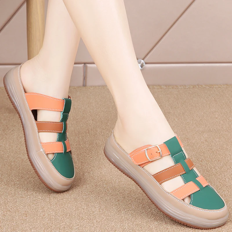 

Women's Color Block Buckle Strap Closed Toe Slide Sandals, Non-Slip Comfortable Summer Casual Shoes