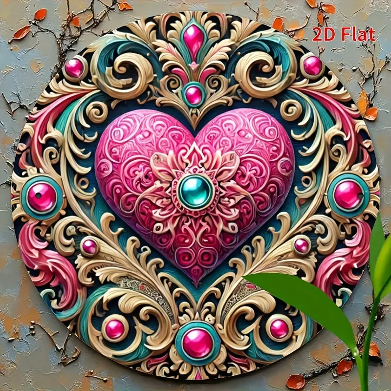 2D flach, 1 Stück Valentinstag-Metallblechschild – „Happy Valentine's Day“, Blumenkranz-Dekor, langlebiger Eisen-Türbehang mit rosa H