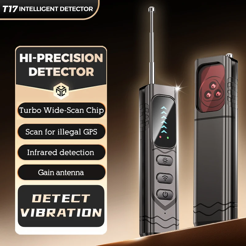 Detektor wielofunkcyjny T17, wykrywacz obiektywów kamer, lokalizator GPS, wykrywacz sygnałów RF do bezprzewodowych urządzeń audio i skaner urządzeń GSM.