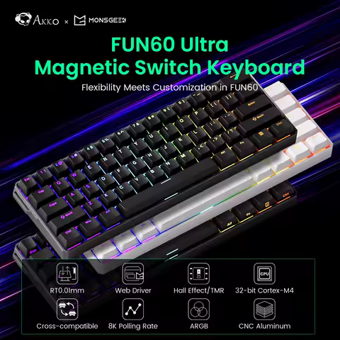 Akko MonsGeek FUN60 Ultra Mechanical Gaming Keyboard Magnetic Switch 60% Rapid Trigger 8K HE/TMR Custom Aluminum Keyboard Gamer