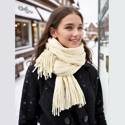 2024 Knitted Cashmere Scarf Shawl Tassel Pashmina Scarf Woman Solid Color Winter Scarf Thick Neckscarf Muffler Stoles Scarves