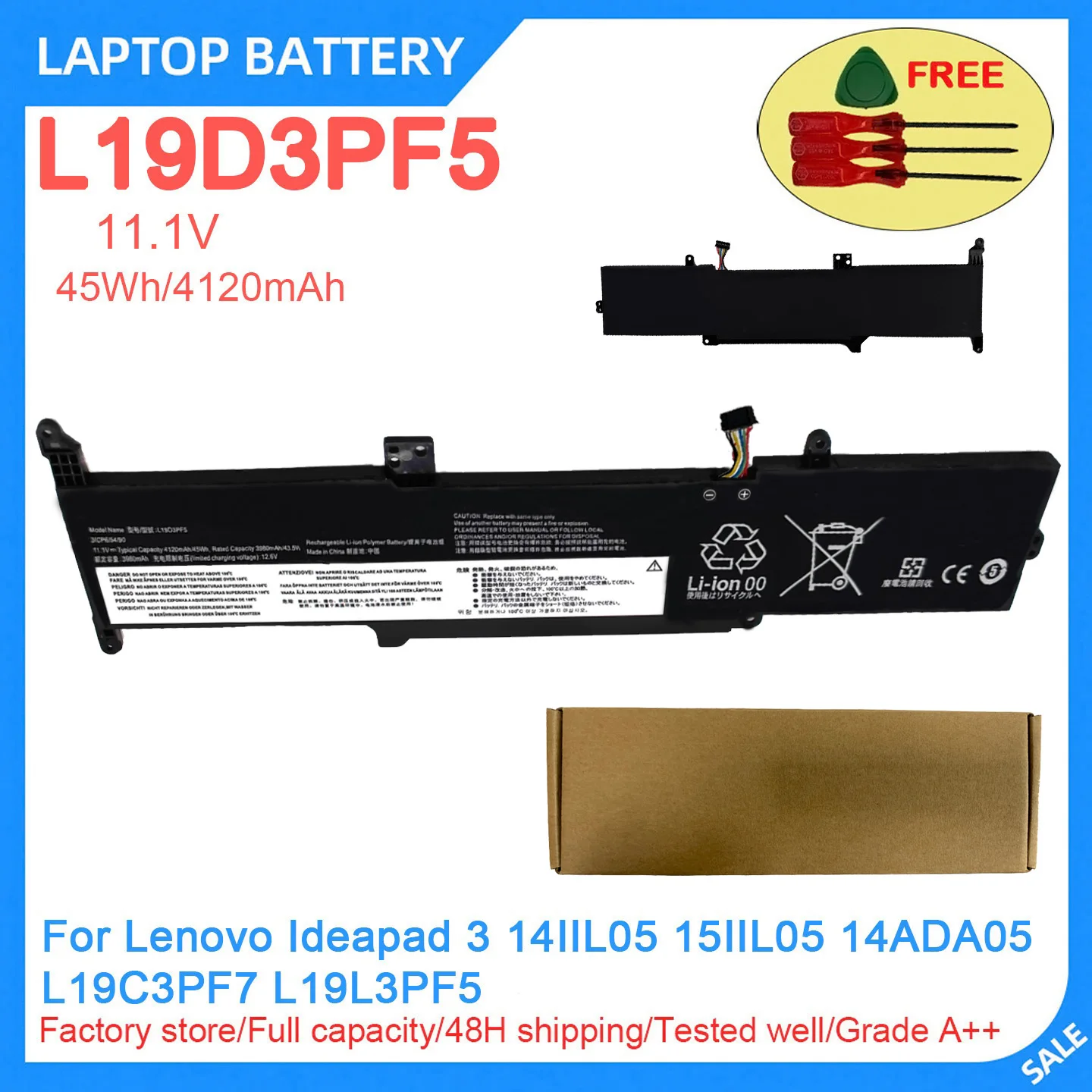 New Laptop Battery L19D3PF5 11.1V 45Wh 4120mAh High Quality For Lenovo Ideapad 3 14IIL05 15IIL05 14ADA05 L19C3PF7 L19L3PF5