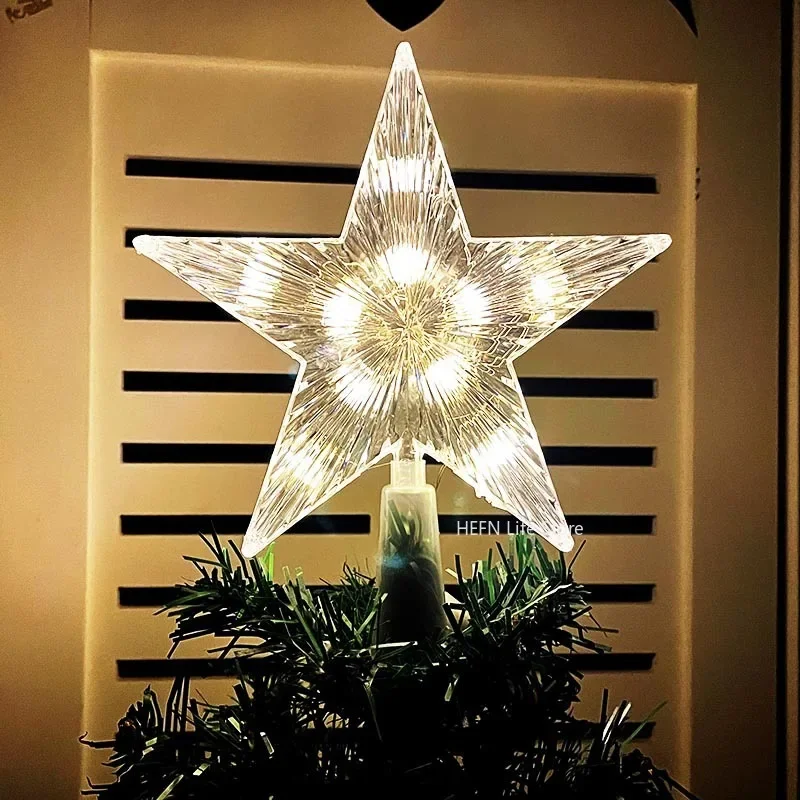 LED Pentagram Light for Christmas Tree Top, Luminous Transparent Decorative Light, Line Length 15cm, 23cm, 2024