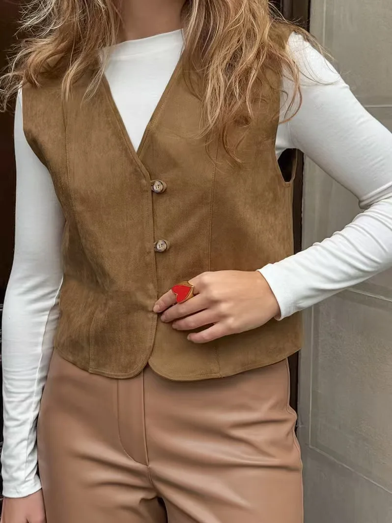 ファイオナブル Vネック スリム シングルボタン ベスト カーディガン レディース 通勤 スタイリッシュ 無地 カジュアル アウター トップス