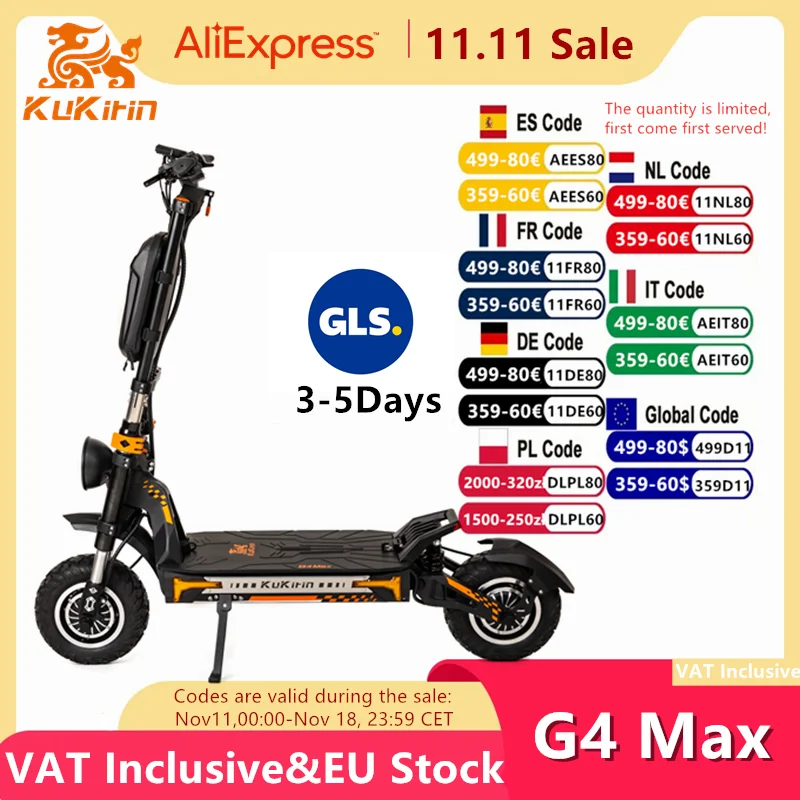 EU Stock Original KuKirin G4 Max Electric Scooter 2*1600W Motor 60V 35.2Ah Battery 86km/h Speed 95KM Range Smart Kickscooter