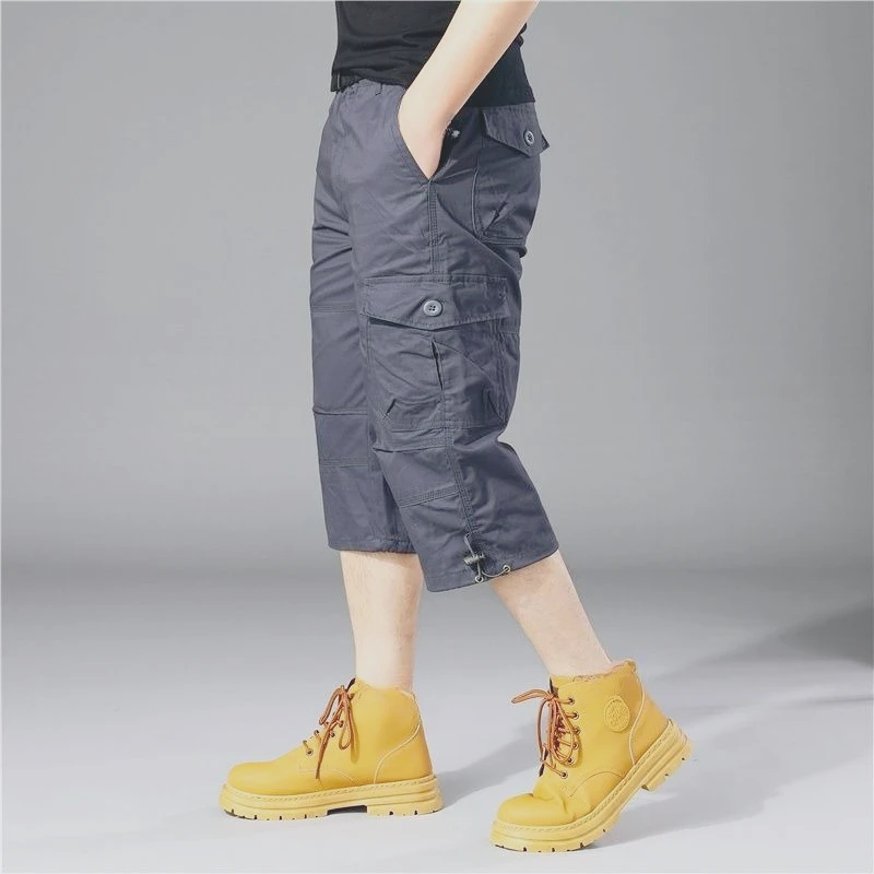 Invisible Crotch Pants Men's Shorts Outdoor Tooling Cropped Pants Men's Multi-pocket Mountaineering Camouflage Cotton Pants