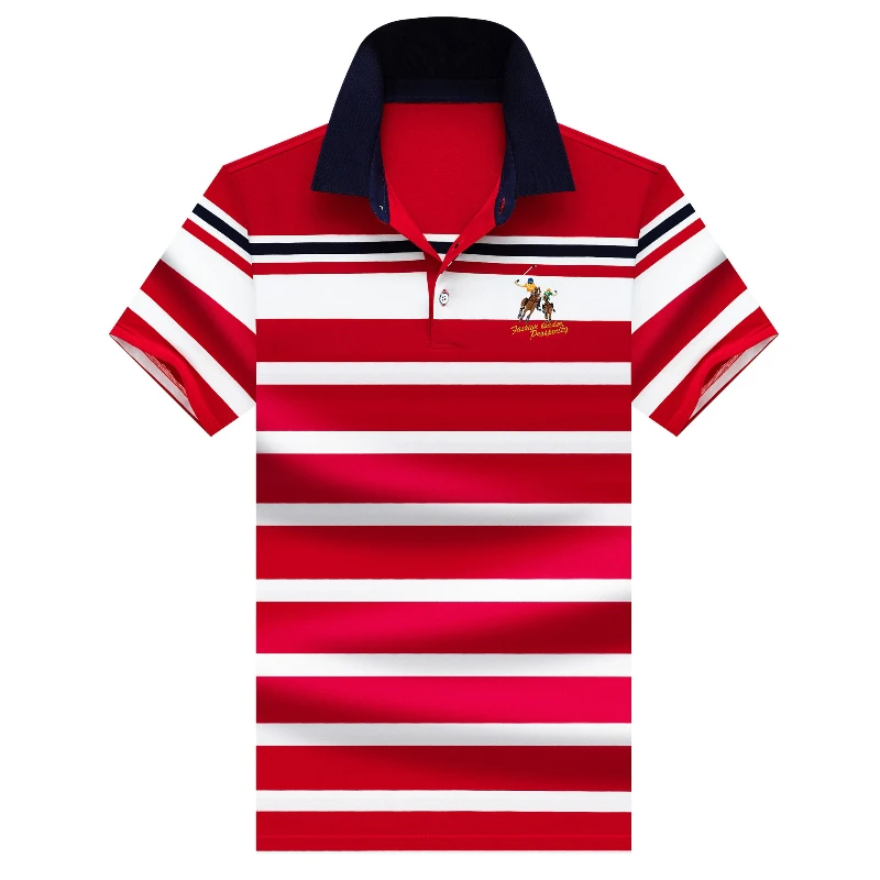 

Summer Fashion Striped Polo Shirt Man Cotton Comfortable Business Casual Polo Shirt Short Sleeve Lapel Button Shirt Embroidery