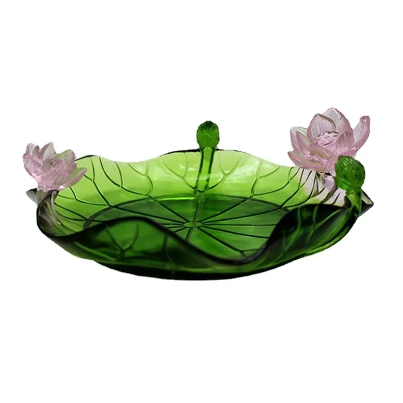 

Glazed lotus leaf fruit plate ornament Hotel restaurant tableware Temple Buddhist hall serving fruit plate