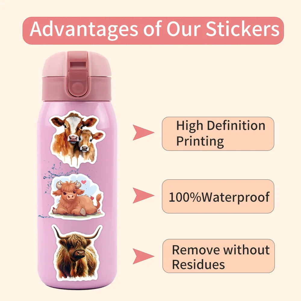 55/110PCS Cartoon Animal Cute Cow Sticker Cute Funny Creative DIY Decorative Water Cup Stationery Box Desk Waterproof Decal Toy