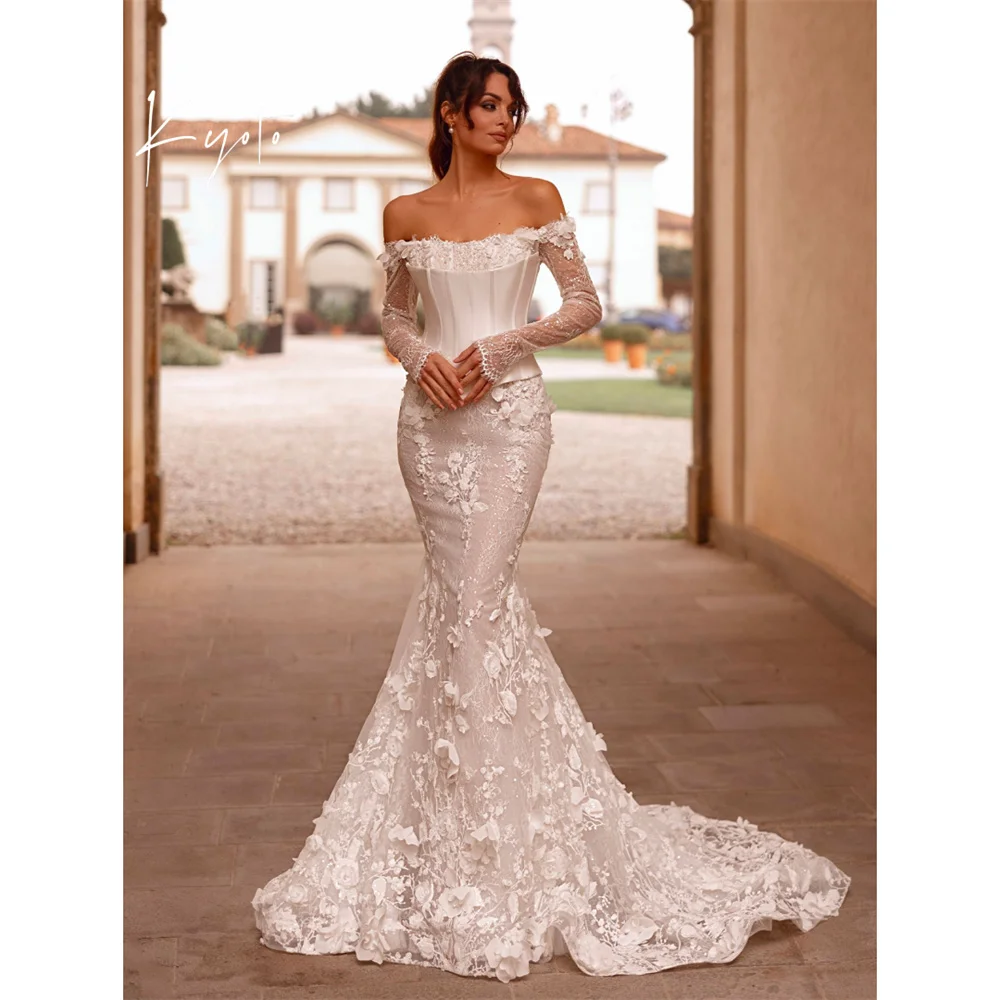 京都カスタムメイドホワイトスクエアカラーマーメイドウェディングドレスプリーツロングトレーンvestidos de nocheレースアップバックフォーマルイブニング2025