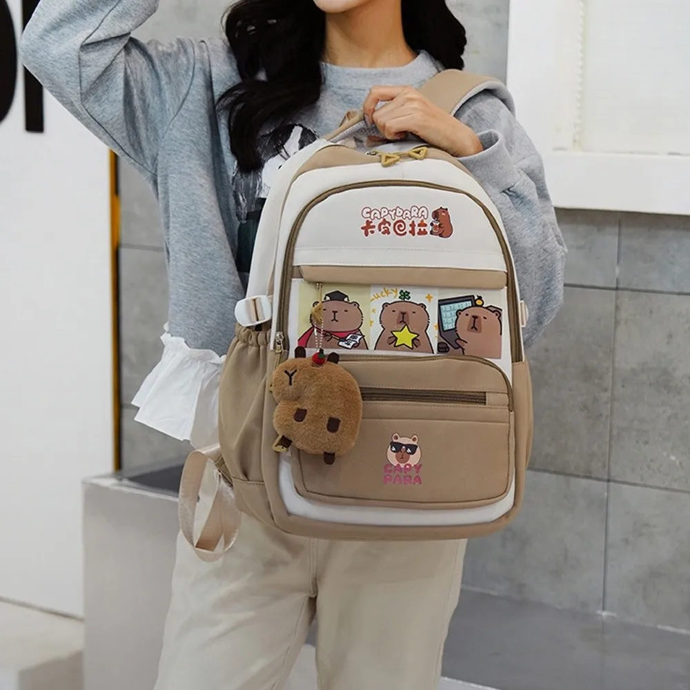 Creatieve schattige cartoon capibara rugzak casual multifunctionele schooltas grote capaciteit met hanger schoudertas student