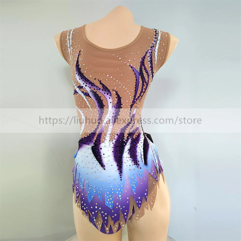 LIUHUO Customize Women Girl Costume Performance Rhythmic Gymnastics Child Leotards Competition Teens Skating Dress Sleeveless