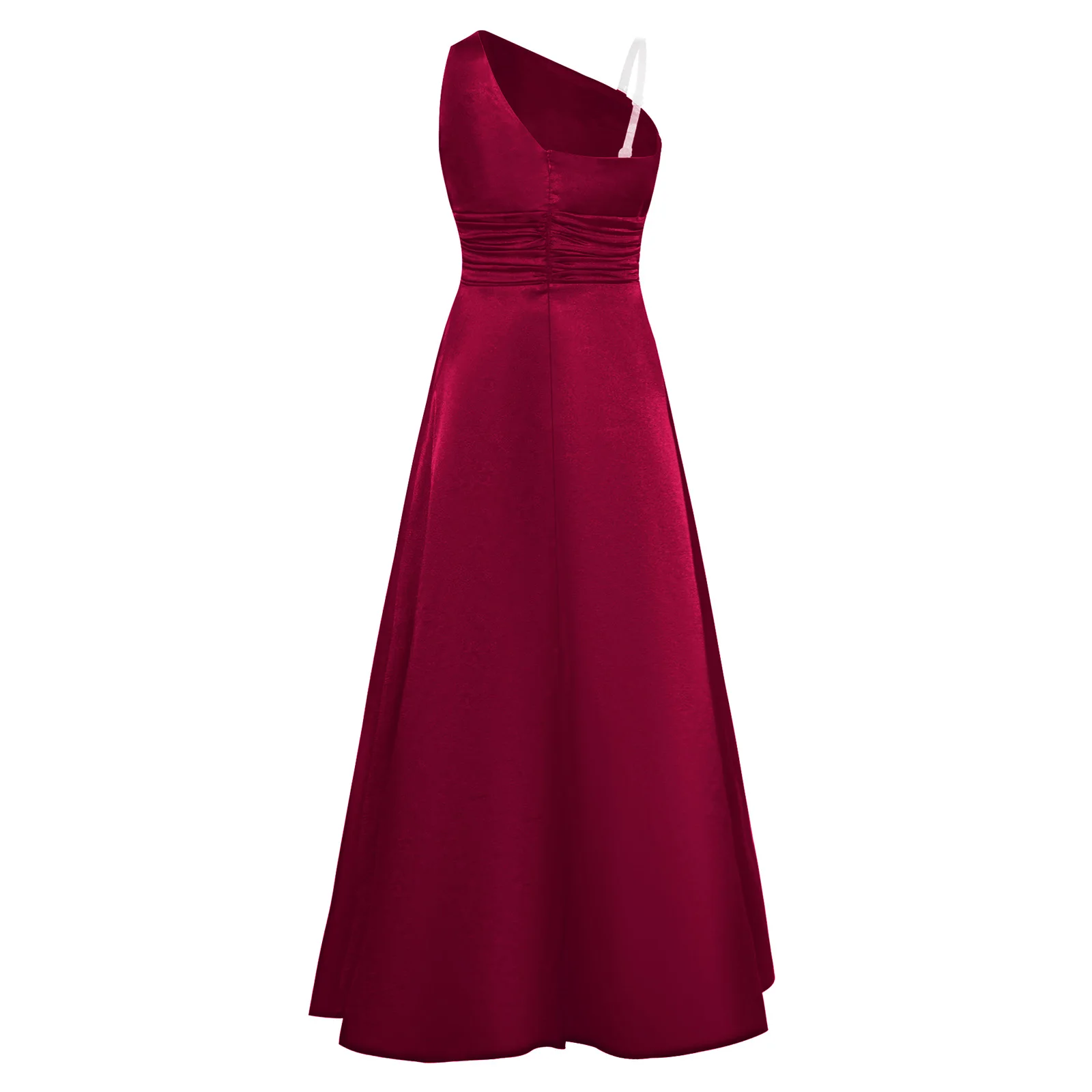 Kids Birthday Wedding Bridesmaid Dresses Girls One Shoulder Princess Formal Gown Child Rhinestone Bodice Ruched Satin Maxi Dress