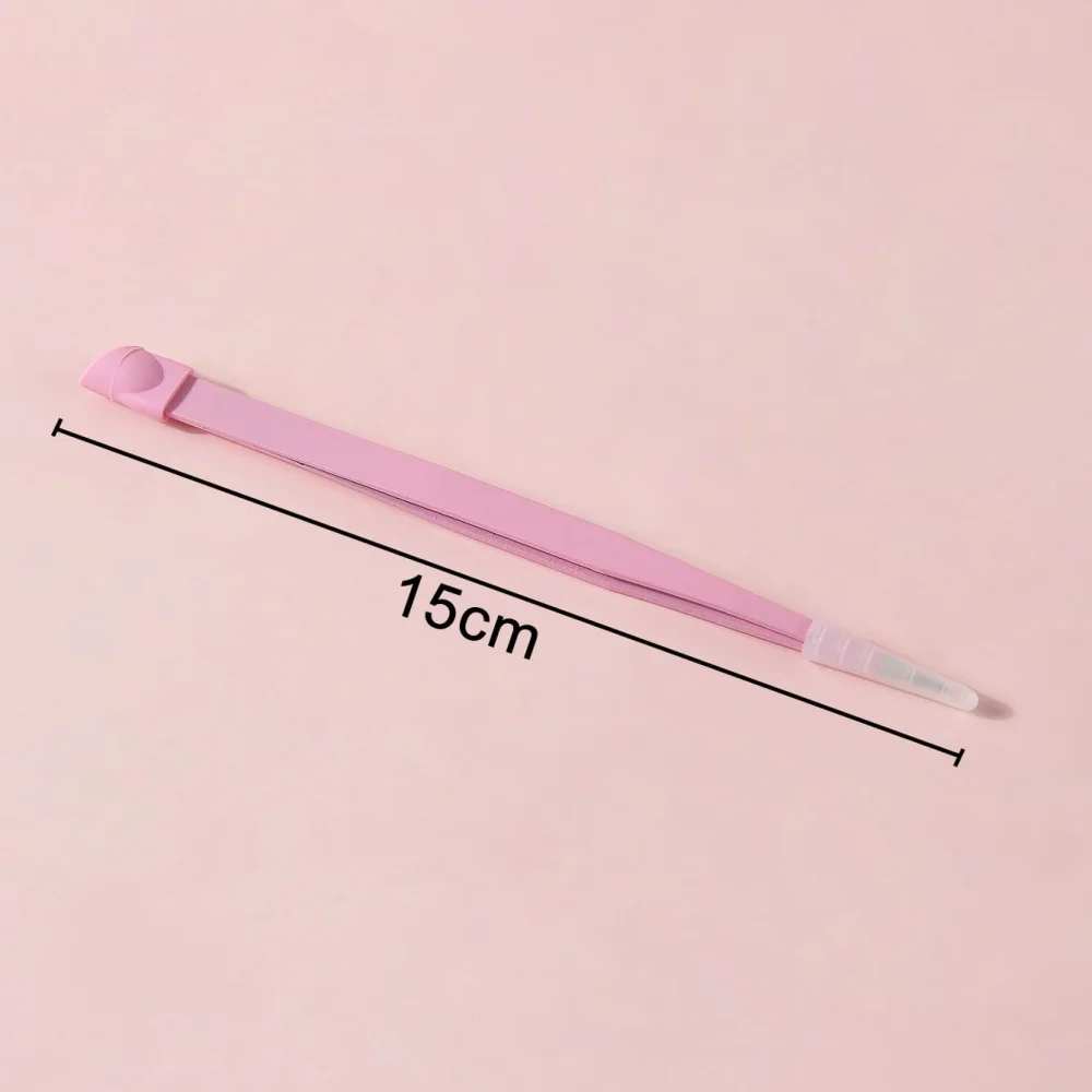 ピンクのネイルアートピンセット 1 個 - ラインストーンやネイルデコレーション用のステンレススチール製ストレートチップツール