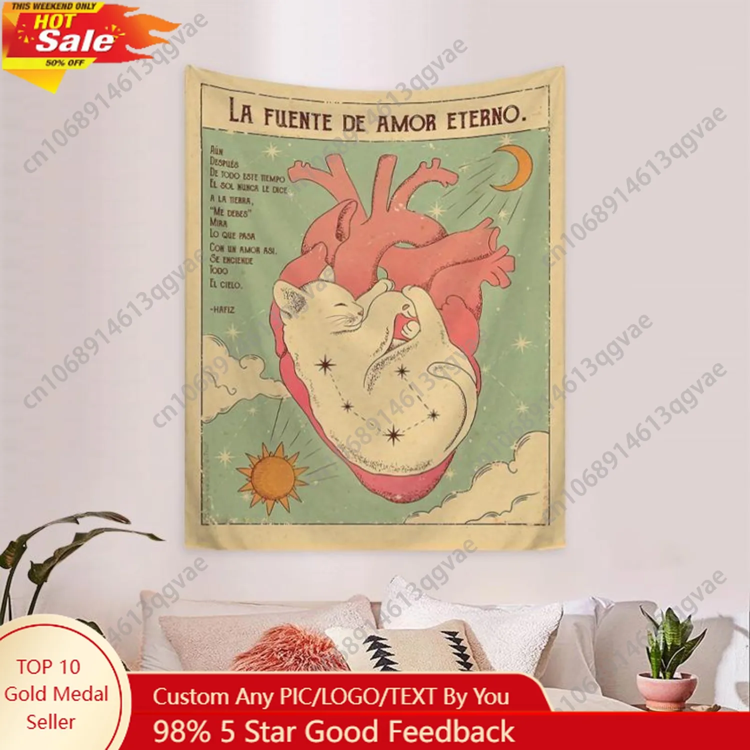 

Cat Heart Pattern Tapestry Home Decor Hanging Aesthetic Wall Hanging Tapestry Wall Art Decoration for Living Custom Decoration