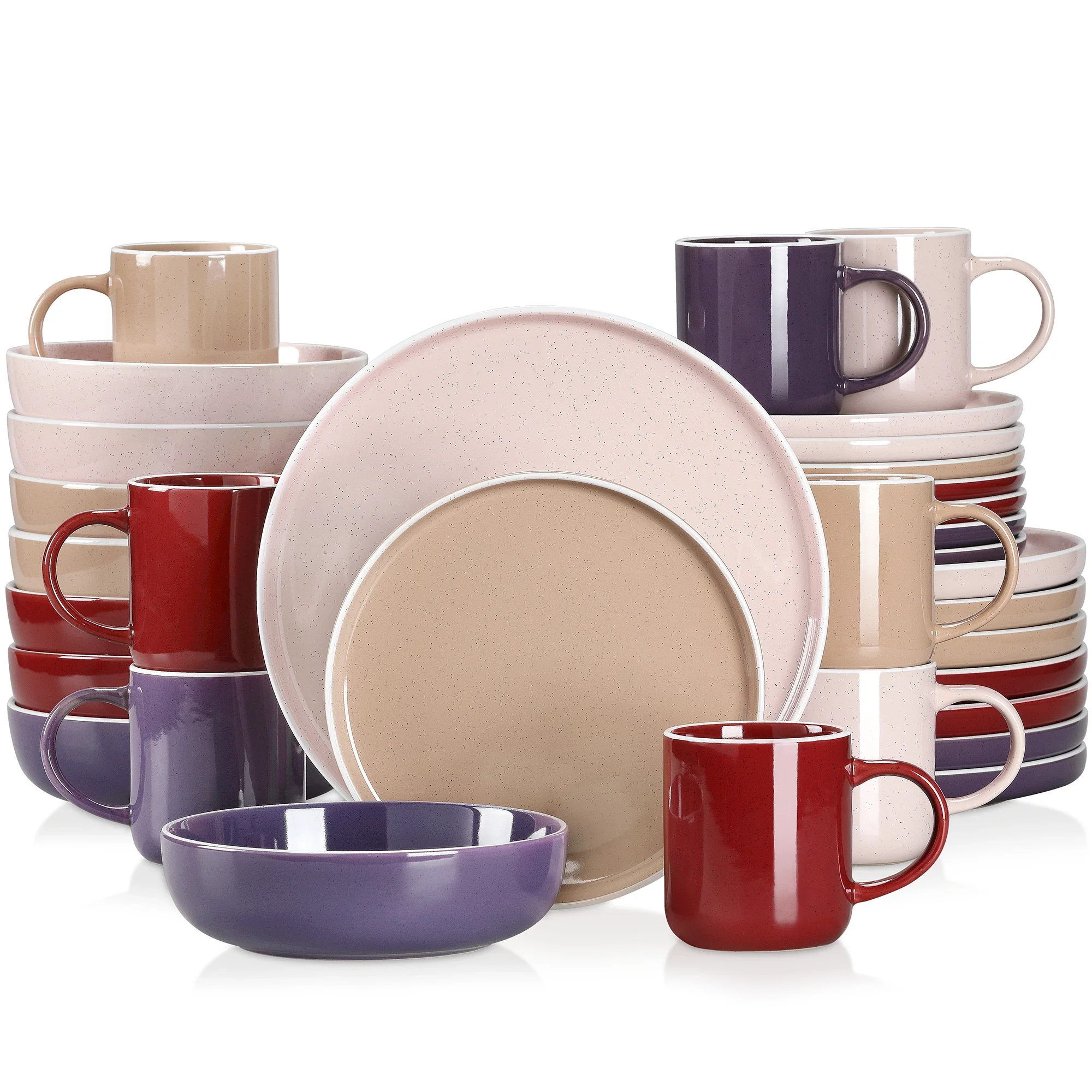 Vancasso SESAM 16/32/48 PCS Colorful Stoneware Set Sesame Glaze Ceramic Dinnerware Set with Dinner/Dessert Plate/Soup Bowl/Mug