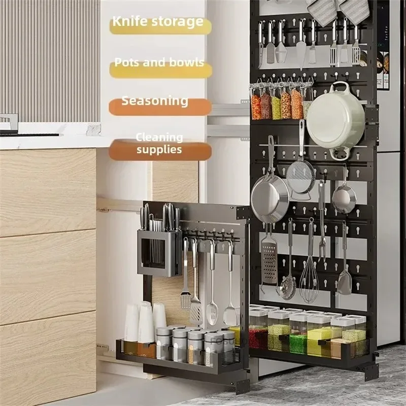 & Kitchen Spice Rack Pull-out Drawer-style Narrow Cabinet Household Kitchen Cabinet Pull-out Basket Perforated Panel Storage Rac