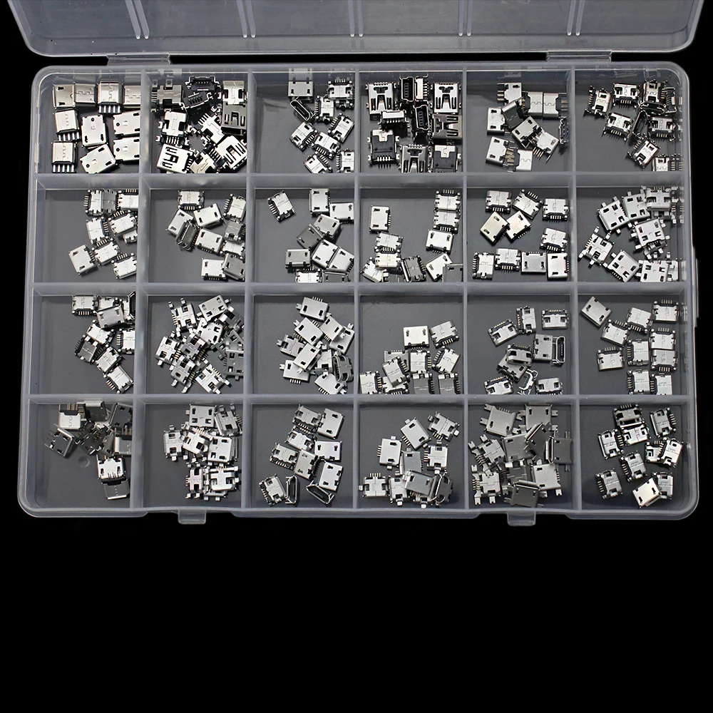 240Pcs/Box Micro USB Connector 24 Models Jack Socket Connectors Jack Set Connectors for MP3 Huawei Samsung SMD DIP Socket Kit