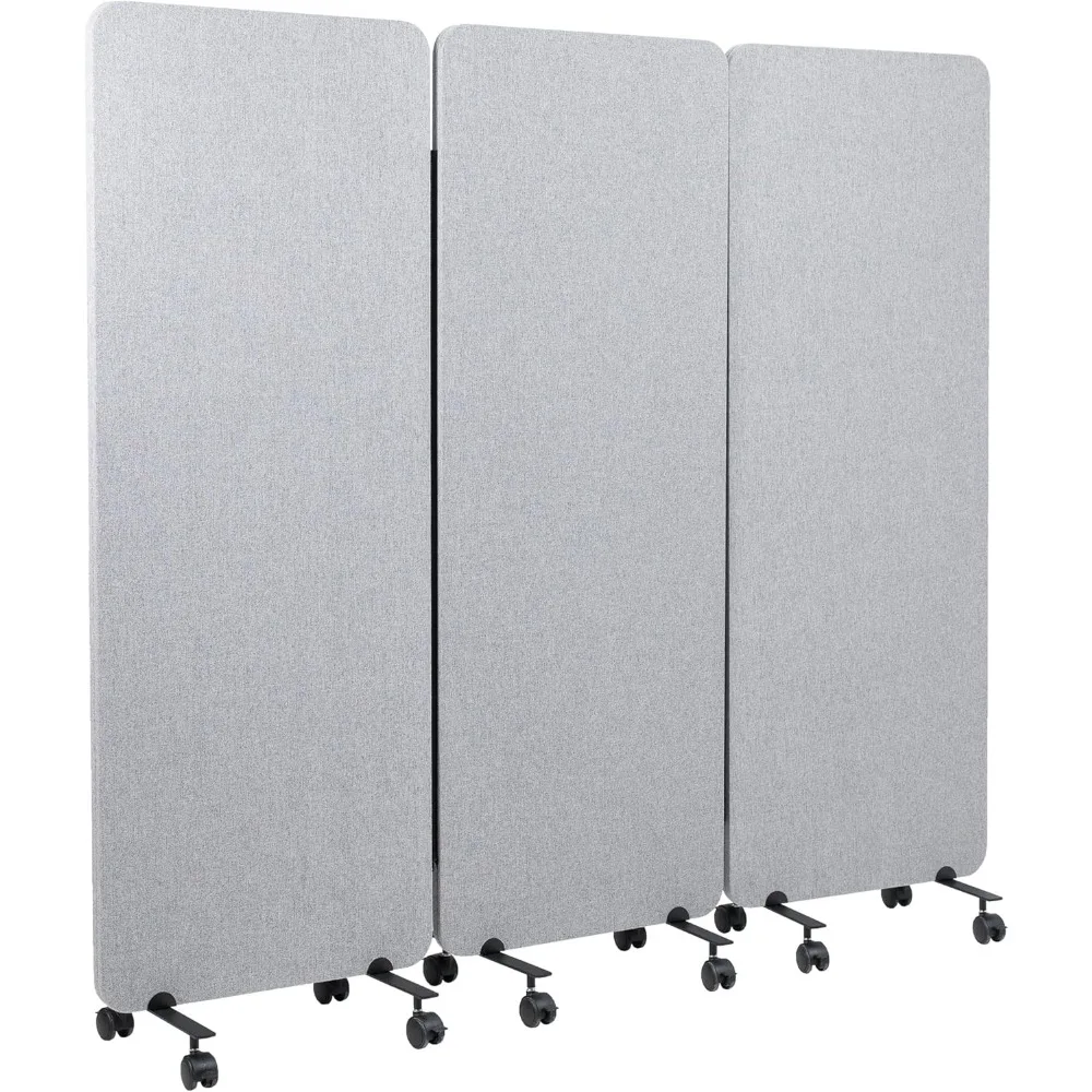 Freestanding 72 x 66 inch Privacy Panel, Mobile Cubicle Divider, x3 24 inch Wall Partitions, Gray