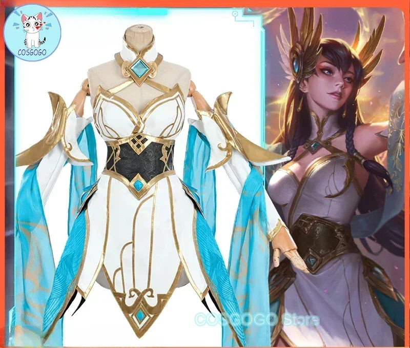 COSGOGO Game LOL Irelia Cosplay Costume Divine Sword Irelia The Blade Dancer Halloween Outfits Women Anime Clothing Dress Wig