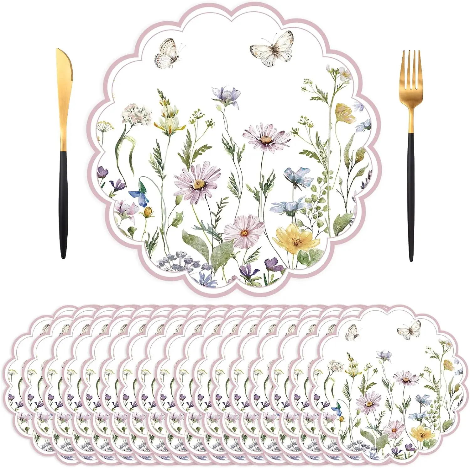 12/24/36pcs pink rose pattern disposable paper placemat, 13.5 inches, spring and summer, suitable for Mother's Day