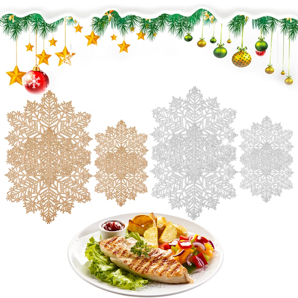 Coaster Set of 4 Christmas Snowflake Placemats Festival Decor Insulated Cutlery Mat Hollow Out Kitchen Food Bowl Mat Table Decor