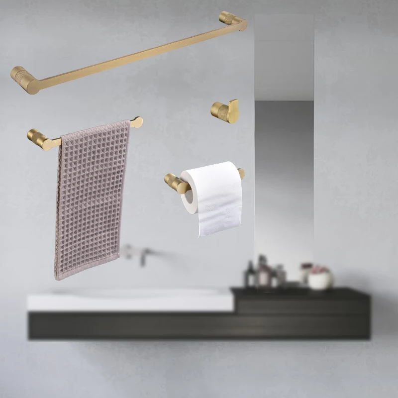 Gebürstet Gold Messing Gerändelt Handtuch Stange Handtuch Rack Papier Rack Papier Handtuch Bademantel Haken Wc Pinsel Tasse Halter Bad Zubehör