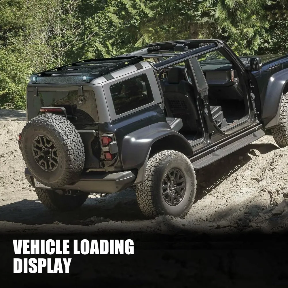 Bronco Half Short Roof Rack Rear Cargo Basket with 2 Pcs Led Light Bars Compatible for 2021 2022 2023 2024 Ford Bronco Hardtop 4