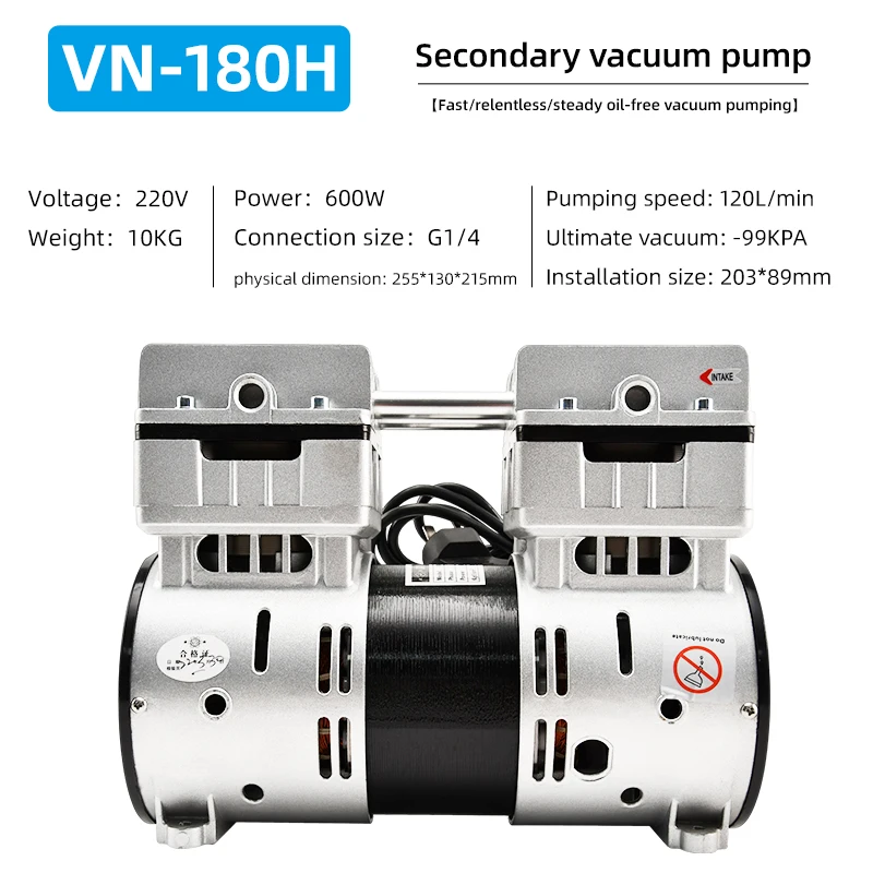 VN-180 220v 5,7cfm 4/5HP bezolejowa pompa próżniowa mała przenośna pompa próżniowa do laboratorium i stomatologii