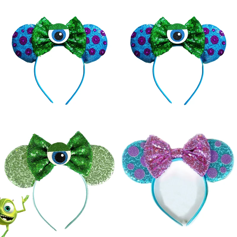 Monsters University Ears Hairbands Girls Bow Mike Wazowski Head Band Women Cosplay Sulley Hair Band Kids Disney Hair Accessories