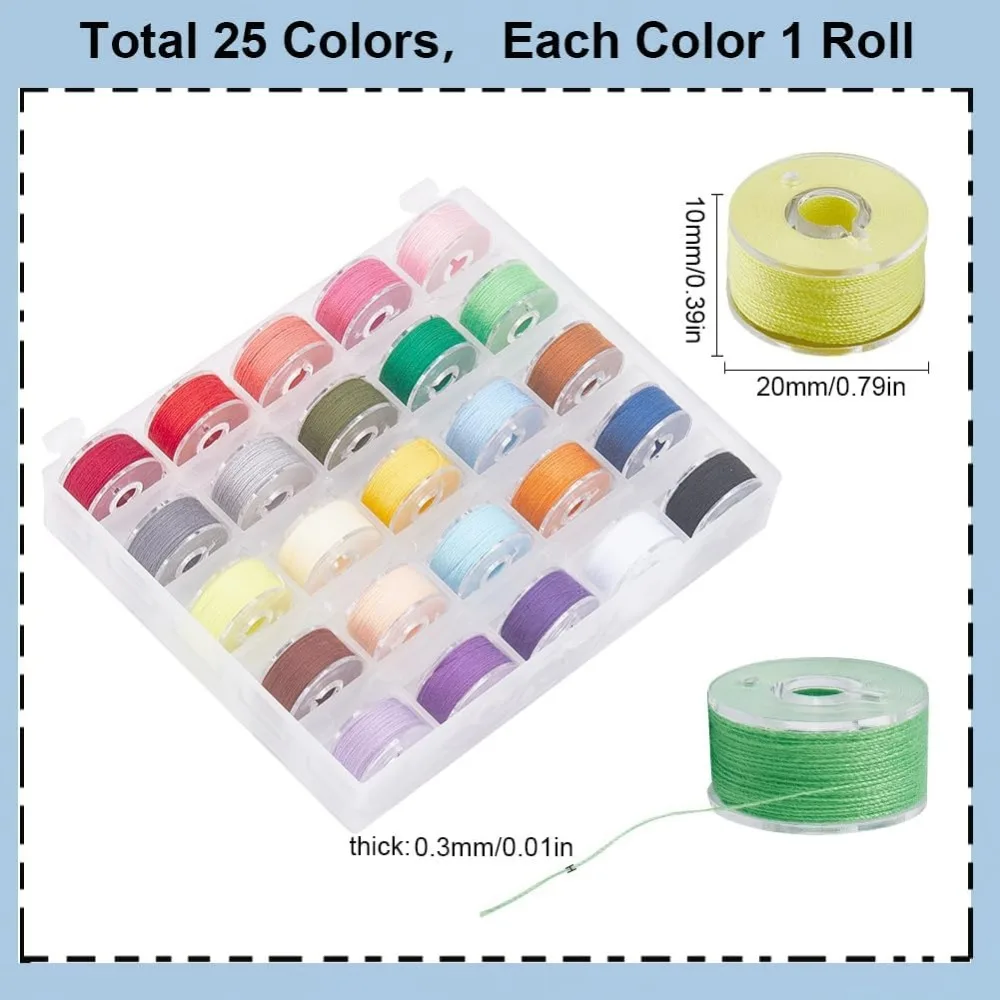 1 Box 25 Colors Sewing Thread bobbins Sewing Threads Bobbin with Clear Box Small Rolls Hand Stitching Quilting Threaded