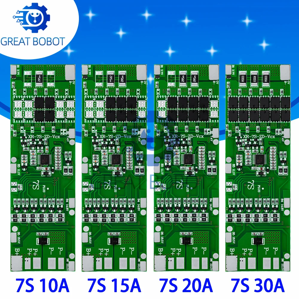 BS 7S 24V 18650 Li-ion BMS Board (1PC) - 10A-30A Balanced Charging with Short Circuit & Temp Protection
