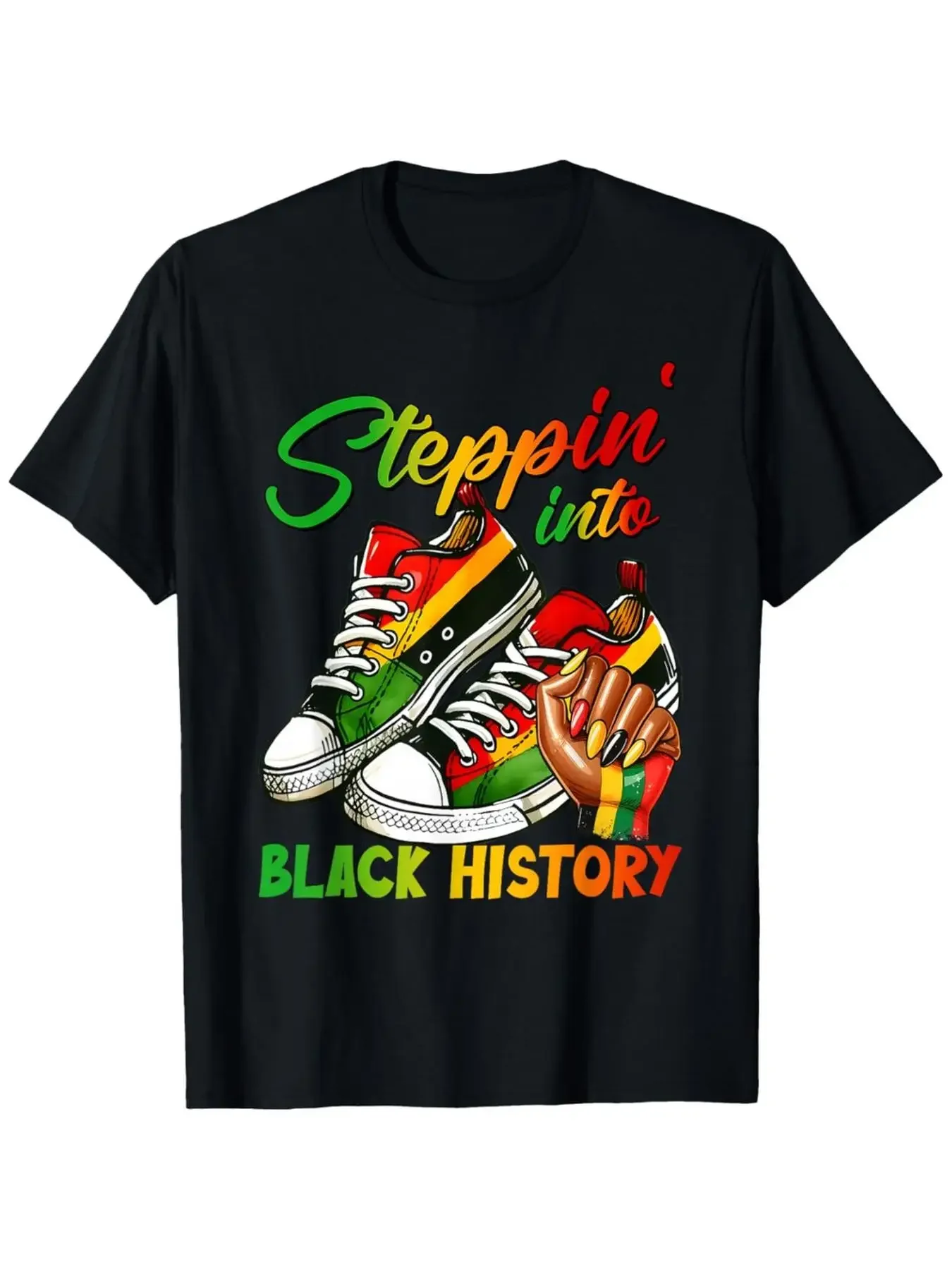 New Women Black History Steppin Into Afro African Sneakers T-Shirt | Comfort Fit Men'S Tee, Crew Neck, Ultra Soft, Breathable, M