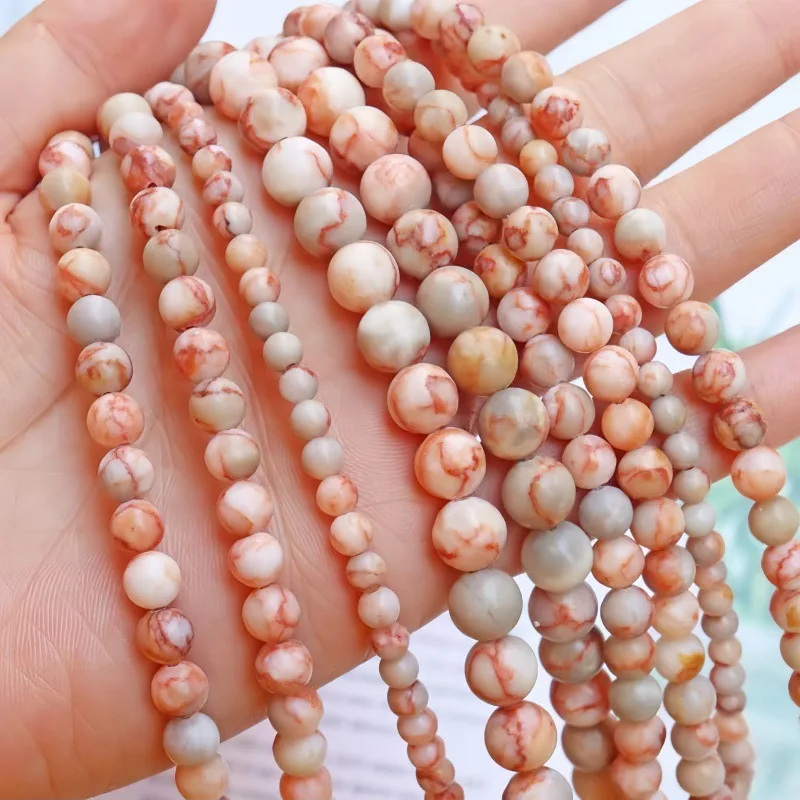 4-12mm 15Inch Natural Red Network Stone Bead Round Gemstone Loose Beads Energy Healing Bead for DIY Jewelry Making Accessory