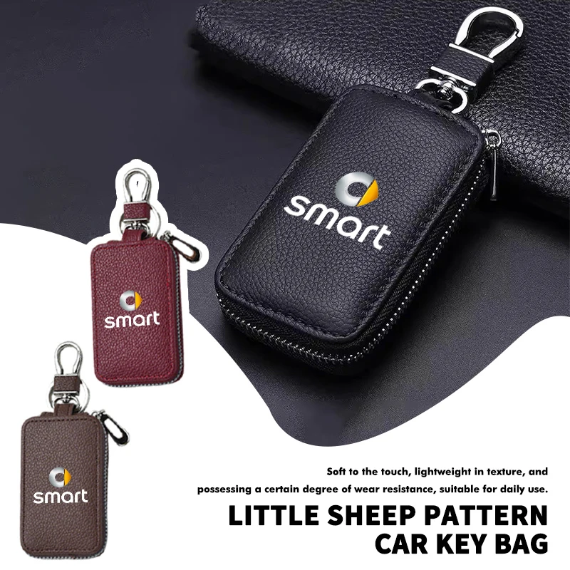 Leather Key Bag Universal Keyring Case Car Keychain Wallet For Smart EQ Cabrio City-Coupe Crossblade ROADSTER 452 454