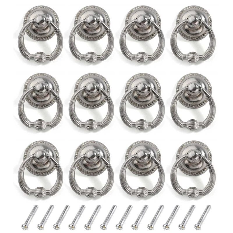 12pcs Vintage Pull Ring Antique Pull Handles Knob for Kitchen Cabinet Cupboard Dressers Door Drawer Silver/Gold/Bronze